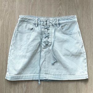 PacSun Lace-Up Light Wash Mini Jean Skirt